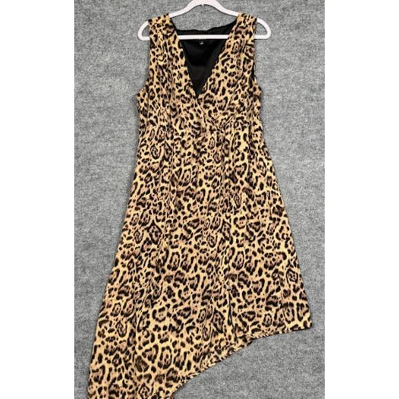 Torrid Sz 1 Leopard Print  Faux Wrap Shift Dress Yellow Asymmetrical Hem V Neck - Picture 1 of 12